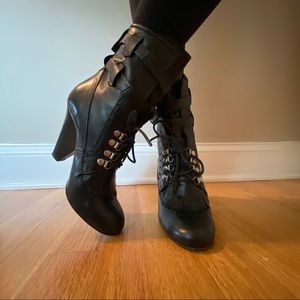 Jerome C. Rousseau Black Leather Lace-up Booties